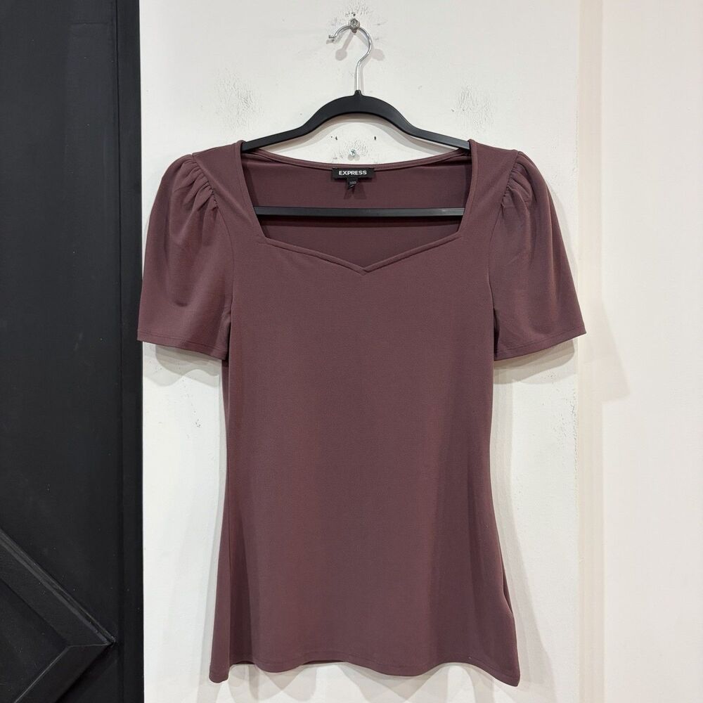 Express Mauve Puff Sleeve Top Square Neckline Size Small Preppy Career Blouse